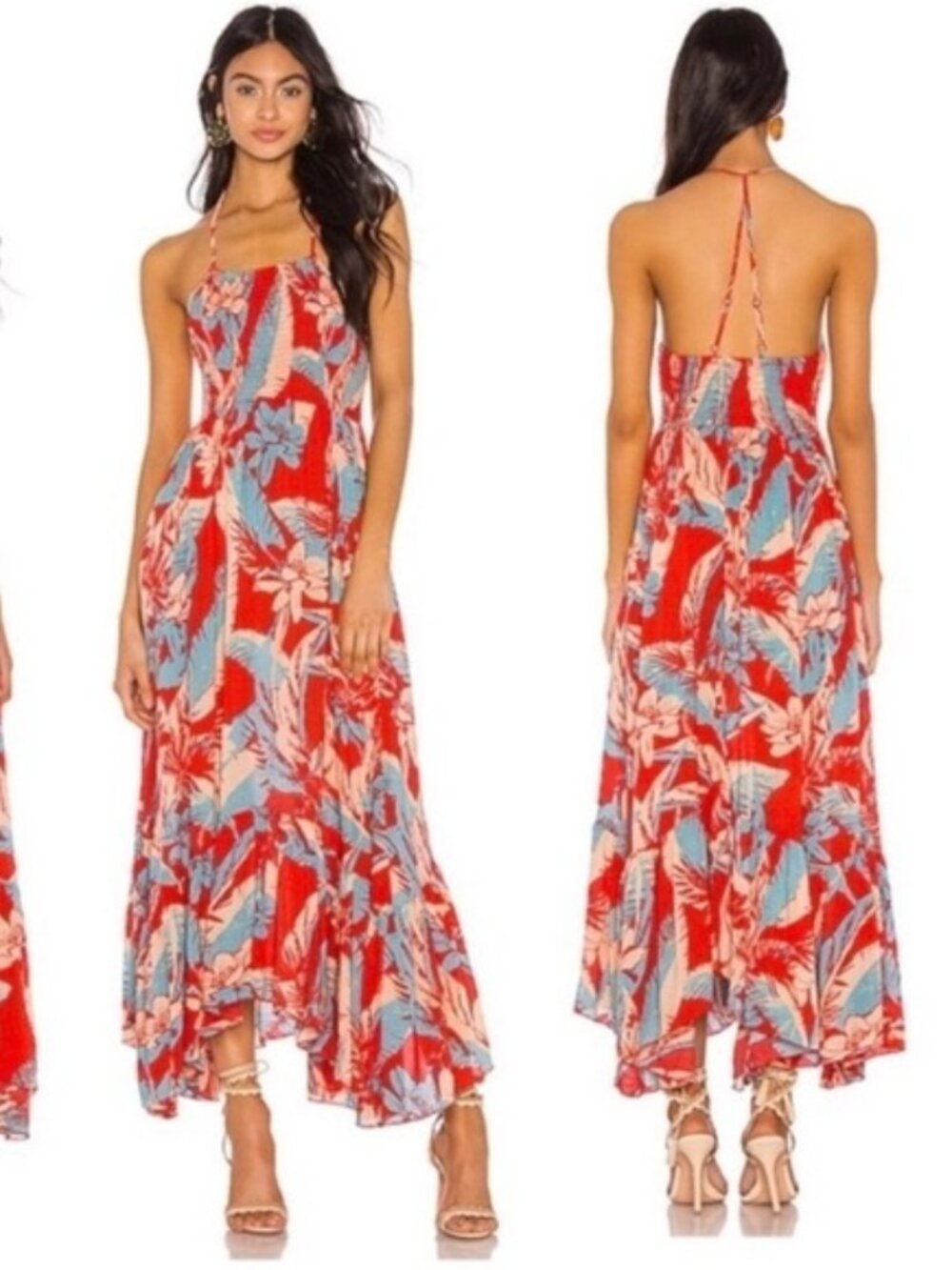 Free People Heat Wave Printed Maxi Dress Orange Red Size XS